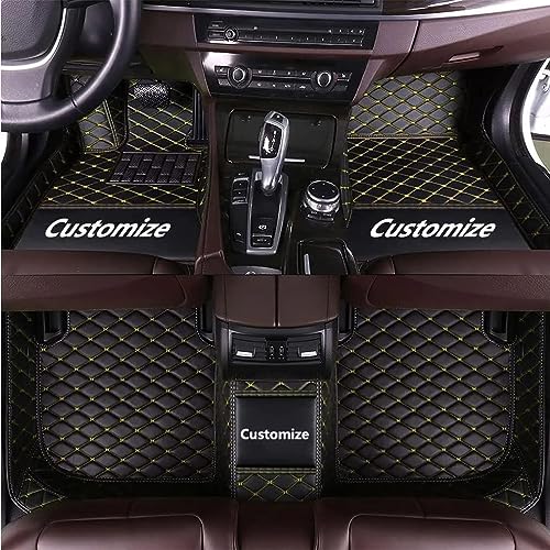 Custom Making Car Floor Mats for 97.5% Car Model Luxury Leather All Weather Waterproof Anti-Skid Full Coverage Liners (Black Yellow line) - color: Black Yellow line