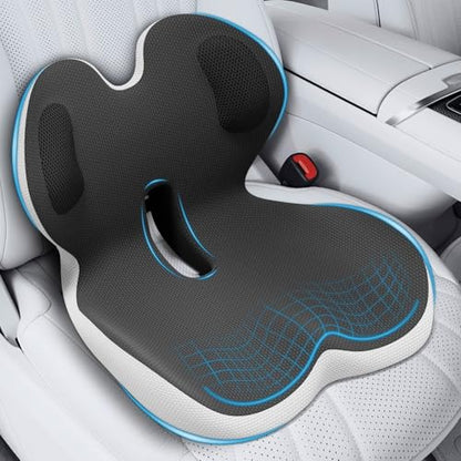 Trucker Seat Cushion, Car Seat Cushions with Lumbar Support Pillow, Ergonomic L-Shaped Orthopedic Memory Foam Pad for Long Driving Back Pain Sciatica Relief, Drivers Office Workers (Black+LGrey)