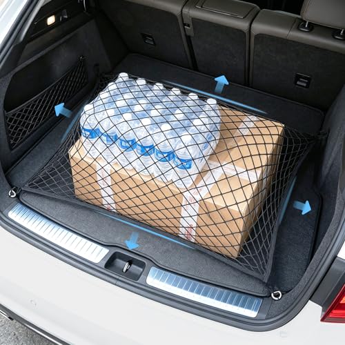 Cargo Net for SUV with Hooks, Adjustable Highly Elastic Storage Organizer Net for Car, Pickup Trucks,Mesh Organizer 2.6'x3.3' Stretches to 5'x6',Road Trip Essentials Black - size: 31.5x39.3in
