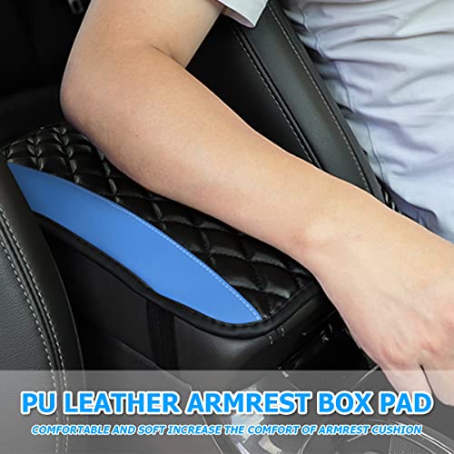 Car Center Console Cushion Pad, Universal Leather Waterproof Armrest Seat Box Cover Protector,Comfortable Car Decor Accessories Fit for Most Cars, Vehicles, SUVs (Blue)