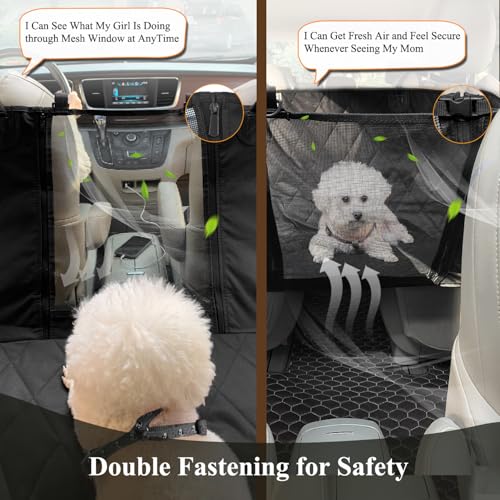 VIVAGLORY Dog Seat Cover for Back Seat, Mesh Visual Window with Extra Strap & Buckles for Safety, Heavy Duty Car Seat Covers with Side Flaps, Universal fit for Most Cars, Black S - color: Black, size: Standard (width 52")