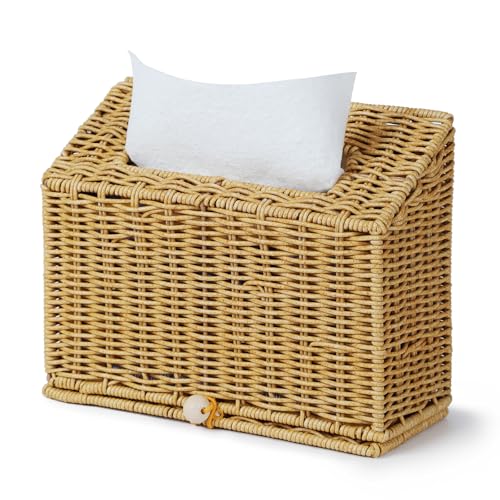 Wicker Hand Towel Box Cover Compatible with Disposable Paper Hand Towels, Wicker Paper Towel Holders, Hand Towel Holder for Bathroom, Car, Tabletop, by YANGQIHOME