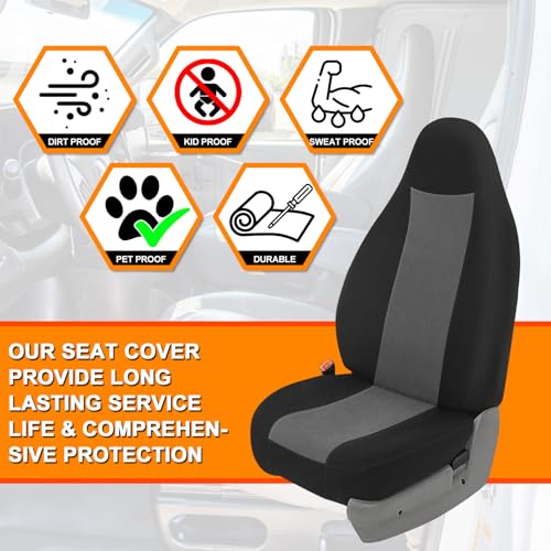 Front Seat Cover Compatible with 1999-2007 Ford F250-F550, Front 40/20/40 Split Bench Seat Cover, Neoprene Fabric with Pointed Molded Headrests & Opening Console, No Shoulder on the Backrests - color: black and charcoal