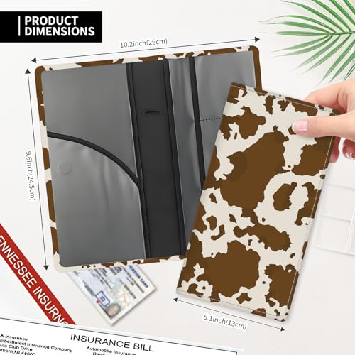 Leather Car Registration and Insurance Card Holder, Cute Car Accessories Vehicle Glove Box Car Organizer for Documents, Cards, License Brown Cow Print - color: Brown Cow Print