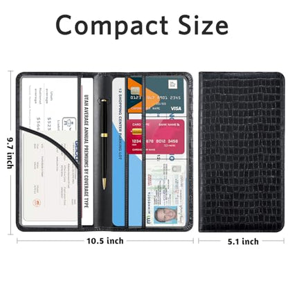 CoBak Car Registration and Insurance Holder - Vehicle Glove Box Car Organizer,Auto Truck Comparment Accessories Case with Magnetic Closure for Driver License,Cards - color: L-Crocodile Black