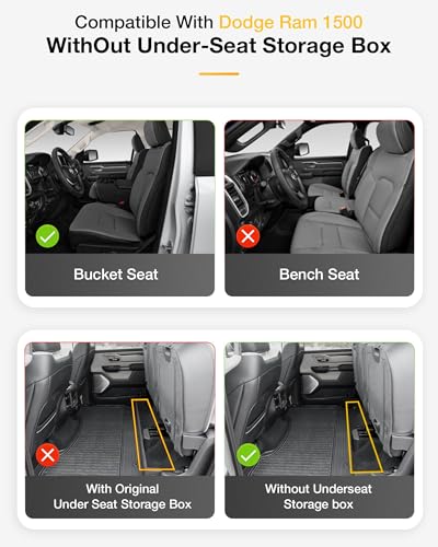 3W Floor Mats Fit for Dodge Ram 1500 Crew Cab 2025-2026 (w/o Rear Under-Seat Factory Storage Bucket Seat), TPE All Weather Custom Fit Floor Liner for Ram 1500 Accessories Row Car Mats, Black - size: 2025-2026 Ram 1500 w/o Storage Floor Mats