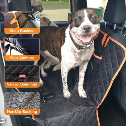 Dog Car Seat Cover,Back Seat Extender for Dogs,600D Heavy Dute Durable Car Seat Cover for Dogs Pets,100% Waterproof Back Seat Pet Cover for Dogs with Mesh Window, with Seatbelt,Trucks and SUVs - color: Dog Bone