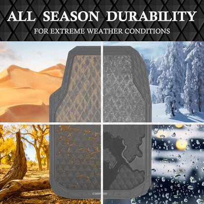 CAR PASS Gray Rubber Car Floor Mats & Cargo Liners, Durable Anti-Slip 3D Rhombus Waterproof Automotive Pad Trim Fit Liner All-Weather Trunk Mats Full Set Universal Fit Auto Van Sedan SUV Truck Gray - color: Light Gray