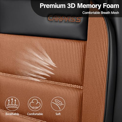 CAR PASS Memory Foam Seat Covers Front, Airy Cool Mesh Thick Car Seat Covers, Leather Car Seat Covers Front Seats Airbag Compatible, Universal Automotive Comfort for Most Cars, Trucks, SUV, Brown - color: brown black