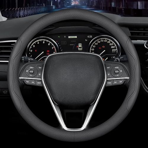 Nappa Premium Leather car Steering Wheel Cover, Non-Slip, Breathable, Universal 15 inches