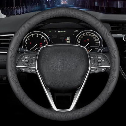 Nappa Premium Leather car Steering Wheel Cover, Non-Slip, Breathable, Universal 15 inches