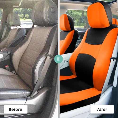 FH Group Full Set Cloth Car Seat Covers , Universal Fit combo, Low Back Front Seat Covers, Airbag Compatible, Split Bench Rear Seat, Washable Seat Cover for SUV,Sedan,Van Orange - color: Orange