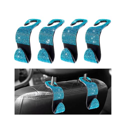 4 PCS Car Seat Headrest Hooks, Bling Crystal Rhinestone Back Seat Hanger Storage Organizer, Sparkly Seatback Holder Hooks for Purse and Bags Universal For Most Vehicles (Lake Blue) - color: Lake Blue