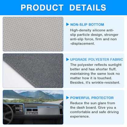 Autorder Gray Dashboard Cover Mat for 1988-1994 Chevy Chevrolet Silverado/GMC Sierra C/K 1500 2500 3500 Pickup Truck/1992-1994 GMC Yukon/Chevy Blazer Suburban Accessories Dash Cover Polyester Dash Mat - size: Gray 1988-1994 Silverado