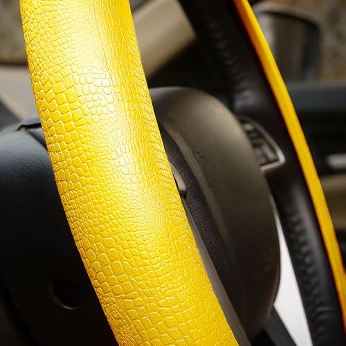 FH Group Universal Fit Silicone Snake Pattern with Massaging Grip Steering Wheel Cover fits most Cars, SUVs, Trucks, and Vans Yellow - color: Yellow