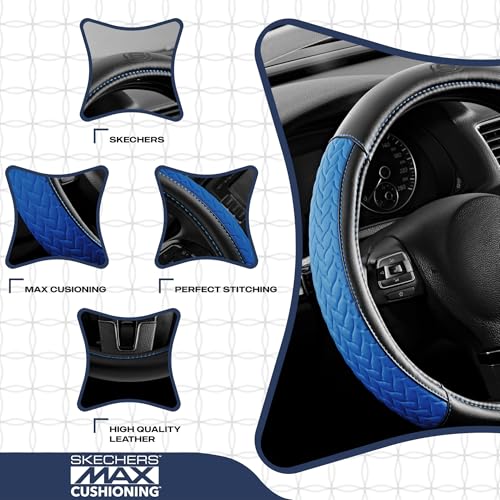 Skechers Steering Wheel Cover,Max Cushioning Leather Steering Wheel Cover Universal Fit 14" 1/2-15" Car Wheel Protector for Men Women Fit Suvs,Vans,Sedans,Car,Trucks,Blue - color: BLue