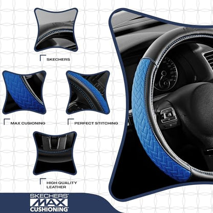 Skechers Steering Wheel Cover,Max Cushioning Leather Steering Wheel Cover Universal Fit 14" 1/2-15" Car Wheel Protector for Men Women Fit Suvs,Vans,Sedans,Car,Trucks,Blue - color: BLue