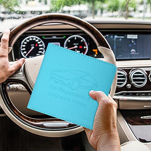 Car Insurance and Registration Holder, 5.5 x 5 Inch PU Leather Vehicle Glove Box Organizer Wallet Case for Insurance Card, Driver License, Paperwork - Mint Green - color: MintGreen
