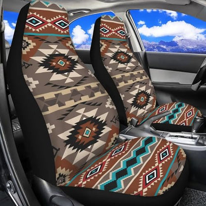 INSTANTARTS Two Front Car Seat CoversCars Seats Cover fit for Most of SUV,Sedan,Trucks Universal Bucket Seat Cover Auto Aztec Green Cover - color: Aztec Brown