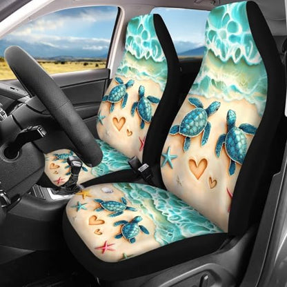 Beach Sea Turtle Car Seat Covers Set for Front and Rear 4 Pack Universal Vehicle Bucket Seat Pad Breathable Split Bench Seat Protector Full Set Travel Seat Cushion Covers Set - color: Beach Turtle