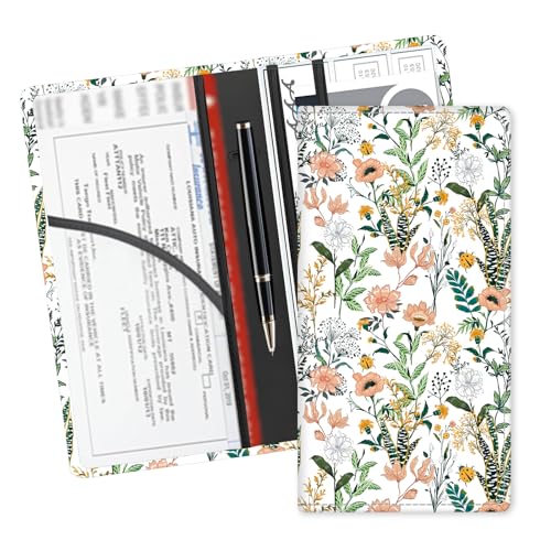Leather Car Registration and Insurance Card Holder, Cute Car Accessories Vehicle Glove Box Car Organizer for Documents, Cards, License Beautiful Floral - color: Beautiful Floral