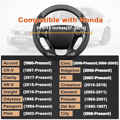 GIANT PANDA Microfiber Leather Steering Wheel Cover for Honda Accord,Civic,CR-V,HR-V,Pilot(Black+Gray-Standard Size)