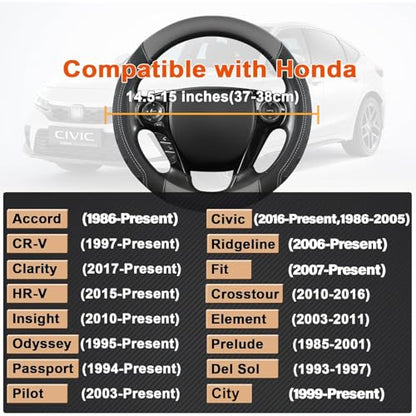 GIANT PANDA Microfiber Leather Steering Wheel Cover for Honda Accord,Civic,CR-V,HR-V,Pilot(Black+Gray-Standard Size)
