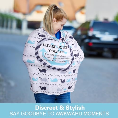 Metplus Car Seat Cover Baby, No Touch Sign Carseat Canopy, Nursing Breastfeeding Covers, Stretchy Universal Fit, Multi-Use for Stroller/Shopping Cart/High Chair, Gender Neutral Shower Gift - color: Whale