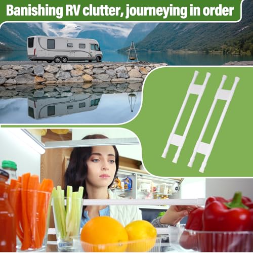 2 Sets Double RV Refrigerator Bars, RV Tension Rods with Adjustable Length - 15.7 to 27.6 Inches, White