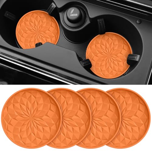 Car Coasters for Cup Holders [4 Pack] - 2.75In Silicone Auto Mug Mats - Universal Non-Slip Recessed Car Interior AccessoriesOrange - color: 4pack-orange