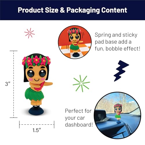 Hula Dancer Dashboard Dancer – Classic Hawaiian Bobblehead with Big Eyes & Grass Skirt – Fun Car Dashboard Toy – Soft Plastic with Sticky Pad – Cute and Quirky Gift for Drivers, Beach Lovers - style: Hula Dancer