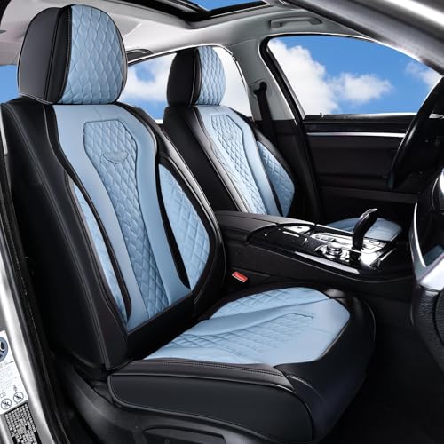 Coverado Car Seat Covers, Seat Covers Front Seats, Blue Car Seat Cover, Waterproof Car Seat Covers, Car Seat Cushion, Front Leather Seat Protector Fit for Most Cars - color: Black/Blue, size: FrontPair