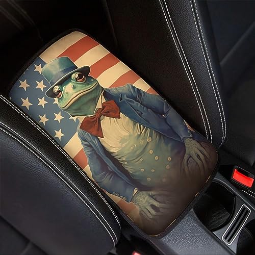Car Center Console Pad, Universal Waterproof Car Armrest Seat Box Cover, Car Interior Accessories for Most Vehicle SUV Truck Vintage American Flag Gentle Frog Car Armrest Pad - color: vintage american flag gentle frog