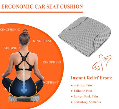 kingphenix Premium Car Seat Cushion, Memory Foam Driver Seat Cushion to Improve Driving View- Coccyx & Lower Back Pain Relief - Seat Cushion for Car, Truck, Office Chair (4D Mesh Gray) - color: 4d Mesh Gray