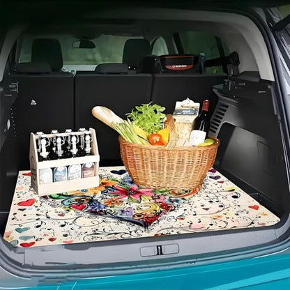 Universal Car Trunk Mat 29" x 39", Heart-Shaped Flowers All Weather Trunk Protection Cargo Liner, Durable Cargo Mat Rear Trunk Liner, Stylish Vehicle Interior Accessories Suitable for Most Car Models - color: Heart-Shaped Flowers