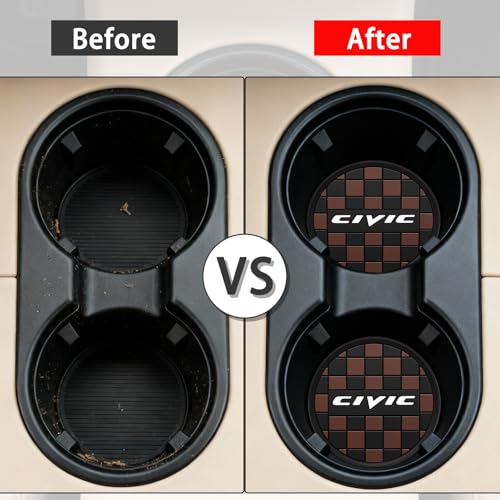 Car Cup Coaster, 4PCS Universal Non-Slip Cup Holders Embedded in Ornaments Coaster, Car Interior Accessories (Coffee, Civic)