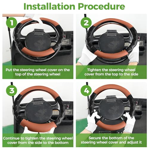 10L0L 13 Inch Golf Cart Steering Wheel Covers for EZGO TXT&RXV 1994-up, Upgraded Microfiber Anti-Slip Steering Wheel Cover with Pu Leather - color: Brown