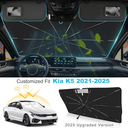 Windshield Sun Shade Umbrella Custom Fit for Kia K5 2021-2025 Foldable UV Protection Car Cover, Emergency Rain Shield & Dashboard Protector - Durable Auto Accessory - size: For Kia K5 2021+