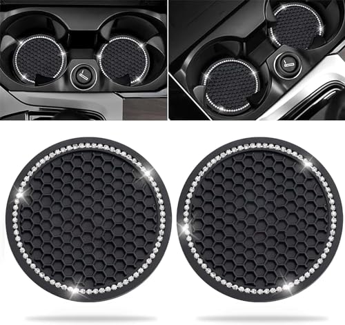 Car Cup Holder Coasters, 2.75 Inch, 2-Pack, for Women | Universal, Bling Crystal Rhinestone, Anti-Slip Silicone, Auto Interior Accessories