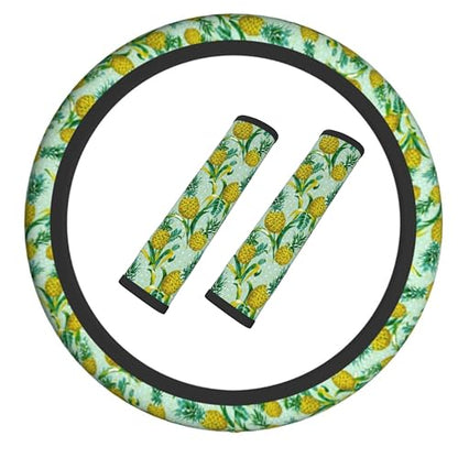 Pineapple Steering Wheel Cover Elastic Non-Slip Car Steering Wheel Covers with Seat Belt Shoulder Pad for Women Men - color: Pineapple