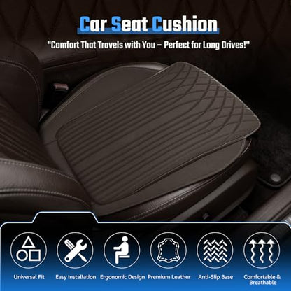 Universal Car Seat Cushion, Nappa Leather Ventilation Hole Breatheable Design for Driver Passenger, All-Season Anti-Slip Bottom Seat Cover,19.49in x 21.26in (1 Pieces/Coffee)