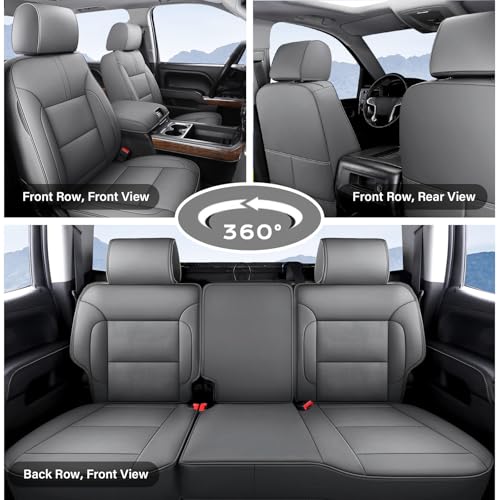 Coverado Chevy Silverado Seat Covers Full Set, Faux Leather Car Seat Covers Fit for 2014-2018 1500, 2015-2019 2500HD 3500HD Chevy Silverado GMC Sierra Crew Double Extended Cab (Gray) - color: Gray, size: FullSet(2014-2018)