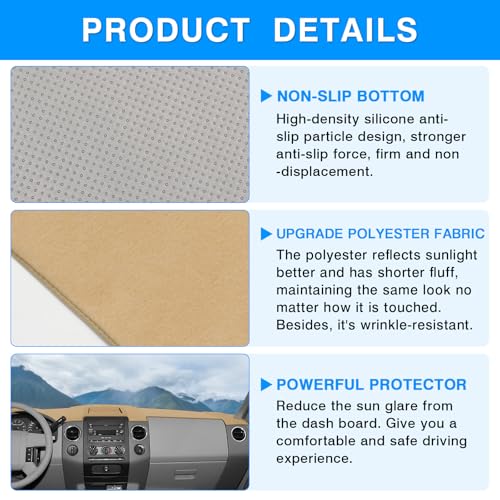 Autorder Beige Dashboard Cover Mat for Ford F150 F-150 2004-2008 Accessories Dash Cover Upgrade Polyester Dash Mat Sunshade Glare UV Rays Protector - size: 2004-2008 F150 (Beige)