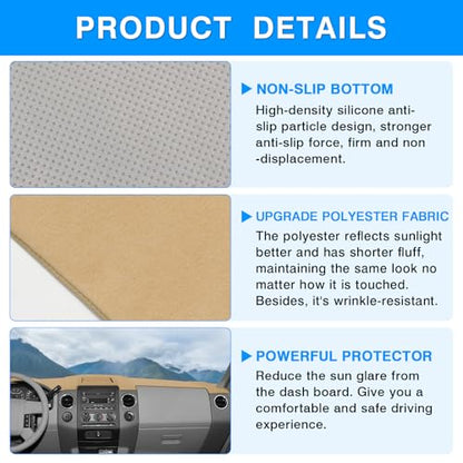 Autorder Beige Dashboard Cover Mat for Ford F150 F-150 2004-2008 Accessories Dash Cover Upgrade Polyester Dash Mat Sunshade Glare UV Rays Protector - size: 2004-2008 F150 (Beige)