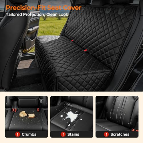 URPOWER Dog Car Seat Cover for Back Seat - Waterproof Non-Slip Car Seat Protector for Dogs Pet, Scratchproof Back Bench Seat Covers for Compact Cars Small SUVs, Black