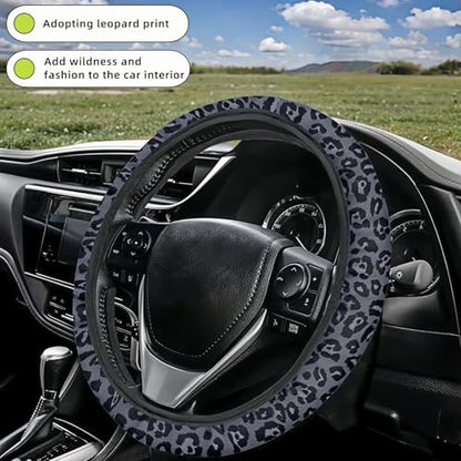 Leopard Print Steering Wheel Cover | Non Slip, Breathable Neoprene | Universal 15 Inch Fit (14.5"-15.5") | Comfort Grip | Fade Resistant | Easy Install-Comfort Grip for Cars, Trucks, SUVs