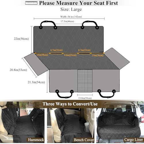 VIVAGLORY Dog Seat Cover Easyhammock Dog Hammock, Seat Cover for Car SUV & Truck, Back Backseat Split Hair Resistant Protector for Pet, Large, Black - color: Black, size: Large (width 56")