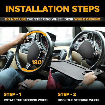 EcoNour Steering Wheel Desk for Hyundai Elantra 2011-2024 2025 2026 2-in-1 Car Tray Table Laptop Car Mount with Pen Holder Food Tray for Eating with Drinks Holder Multipurpose Travel Car Accessories - size: Fit For Hyundai Elantra 2011-2026