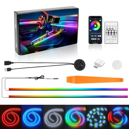 Interior Car LED Strip Lights, Acrylic LEDs Lights for Car with Dynamic Dreamcolor Chasing, Ambient Lighting Kits Music Sync Wireless APP and RF Remote Control (55.12inch*2)