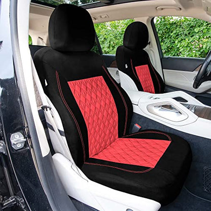 Universal Fit Diamond Stitched Flat Cloth Car Seat Covers Full Set - Red - color: Red